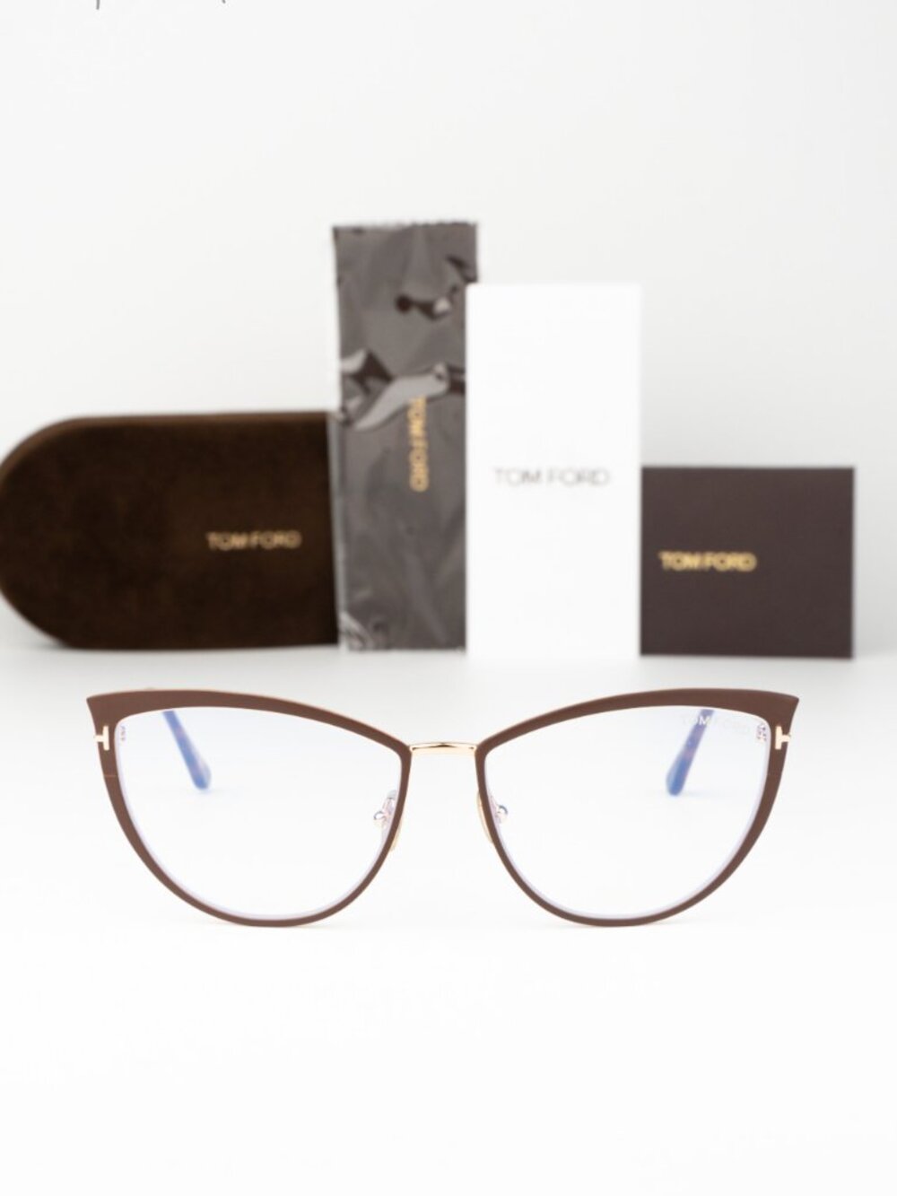Tom Ford Women Eyeglasses Matte Brown Gold Cat Eye FT5877-B 046 NEW AUTHENTIC - Picture 2 of 10